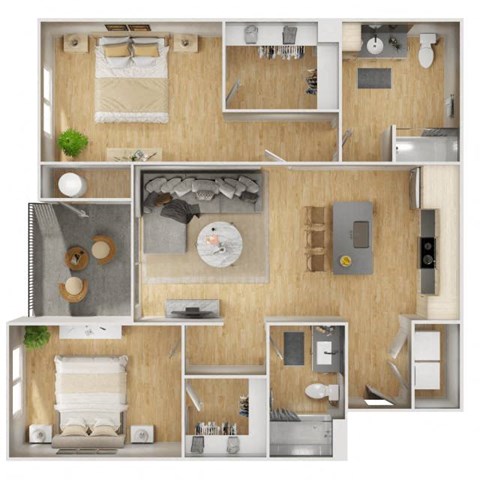 Floor plan for 2 beds, 2 baths, 1171 sqft